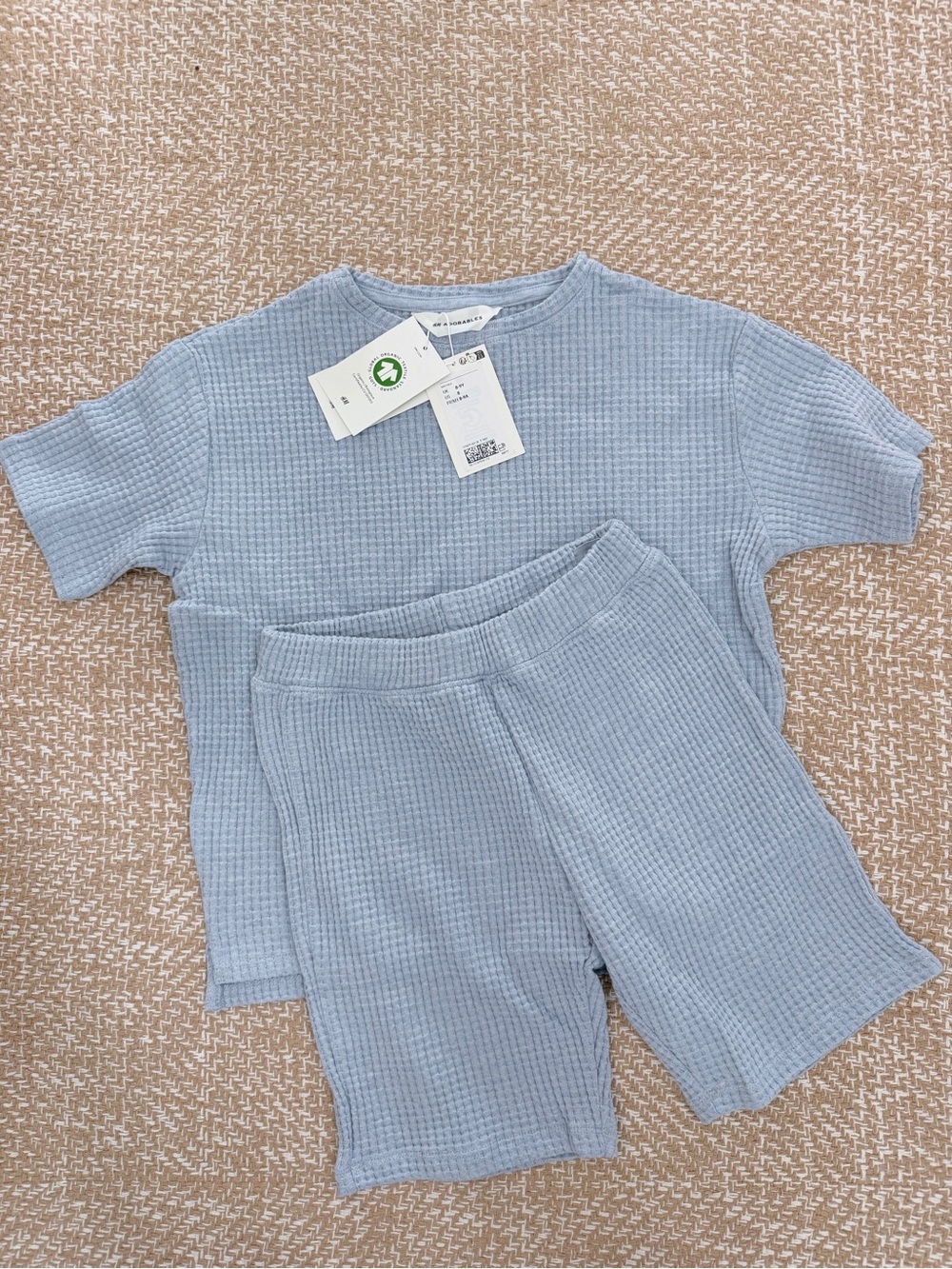 NWT H&M Organic Cotton Light Blue Waffle Knit Two-Piece Set 8-9Y
